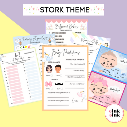 Stork Theme Baby Shower Games Bundle (Pack Of 6 Games)