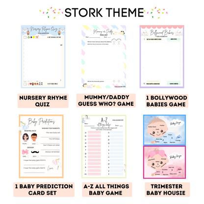 Stork Theme Baby Shower Games Bundle (Pack Of 6 Games)