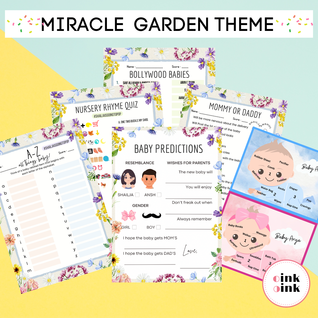 Miracle Garden Theme Baby Shower Games Bundle (Pack Of 6 Games)