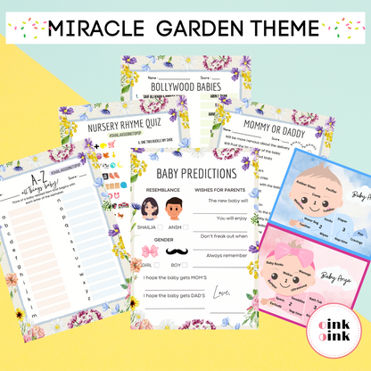 Miracle Garden Theme Baby Shower Games Bundle (Pack Of 6 Games)