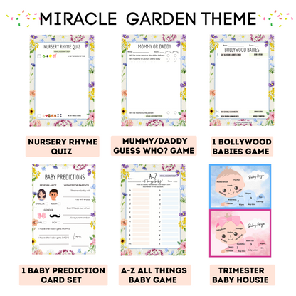 Miracle Garden Theme Baby Shower Games Bundle (Pack Of 6 Games)