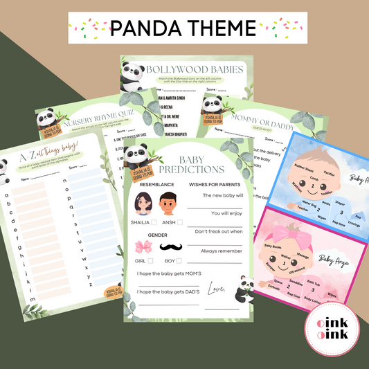 Panda Theme Baby Shower Games Bundle (Pack Of 6 Games)