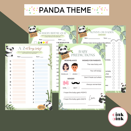 Panda Theme Baby Shower Games Bundle (Pack Of 4 Games)