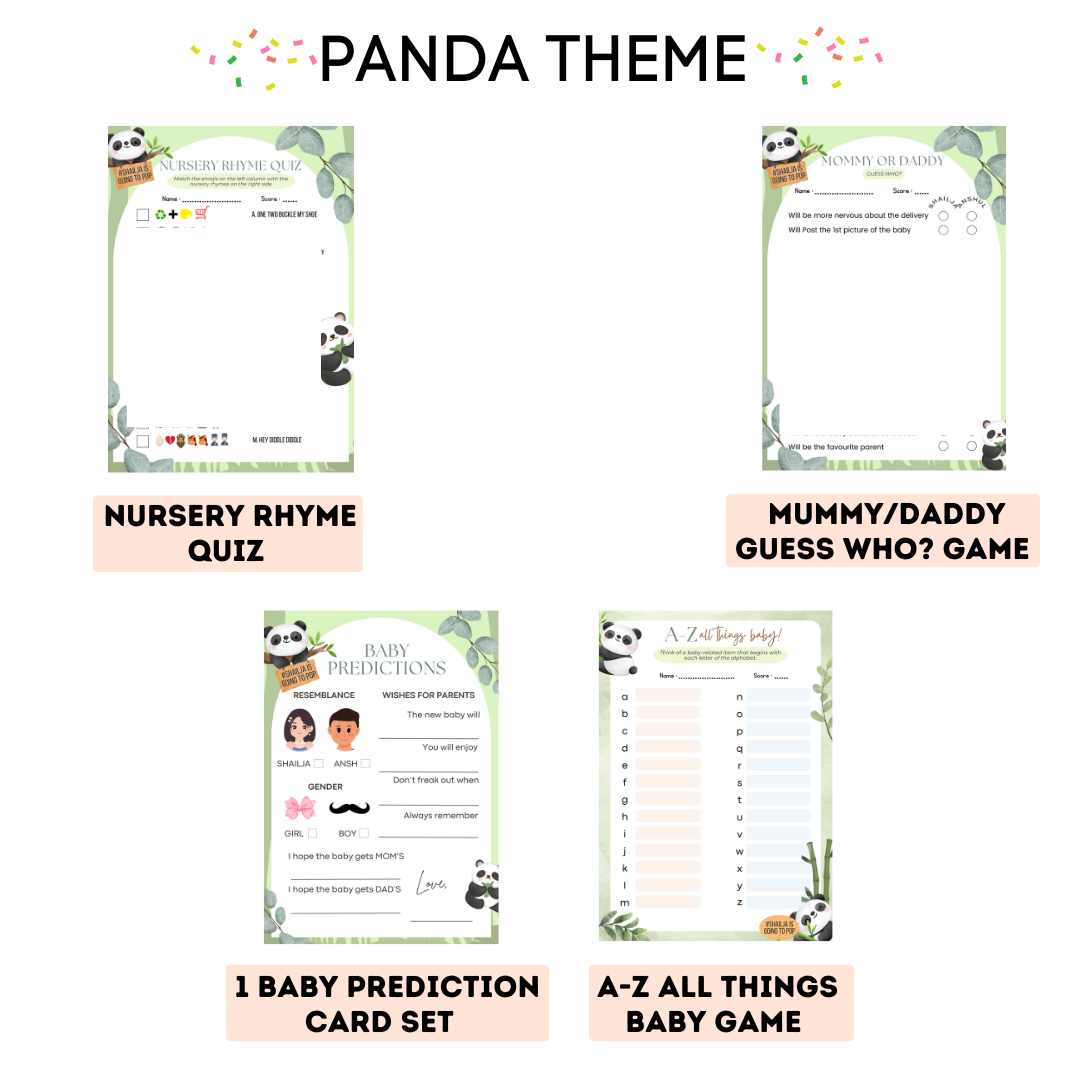 Panda Theme Baby Shower Games Bundle (Pack Of 4 Games)