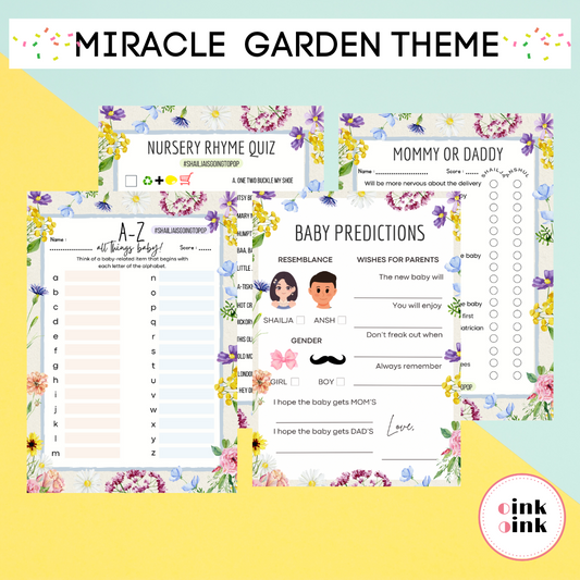 Miracle Garden Theme Baby Shower Games Bundle (Pack Of 4 Games)