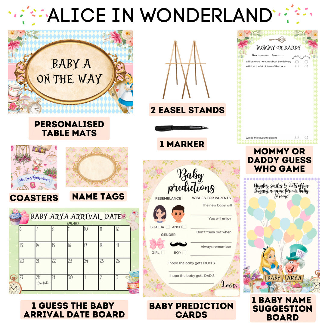 Alice In Wonderland Theme  Baby Shower Kit